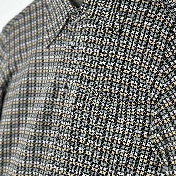 Vintage 70s Pierre Conte France Creation Jersey Shirt Men Size 4 Mod Houndstooth - Picture 4 of 14
